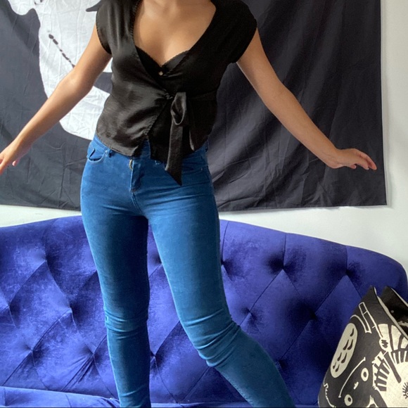 Dyed indigo high-waisted Topshop skinny jeans - Picture 1 of 6